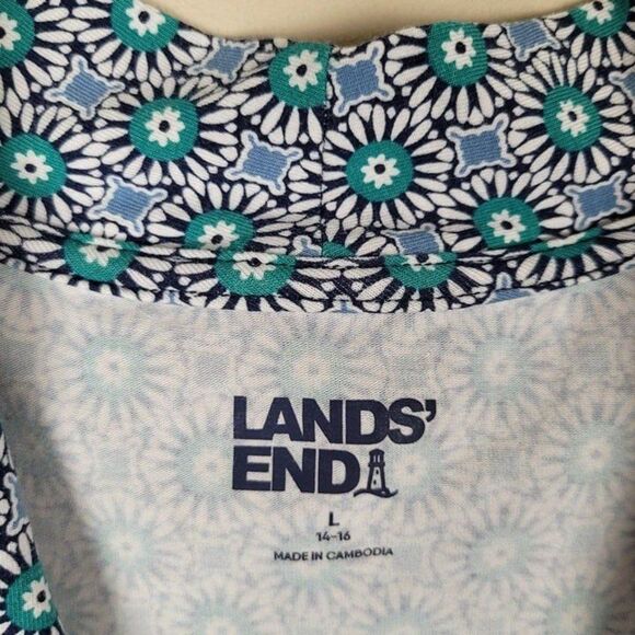 Lands' End Geometric Floral Soft Cotton Modal Stretch Tank Top Green Blue Size L - Picture 12 of 12